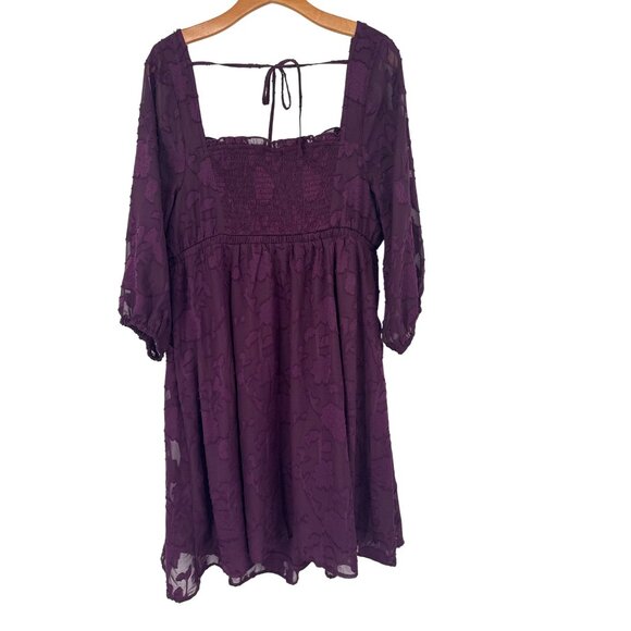 Torrid 0 Womens Purple Floral Textured Chiffon Dress 3/4 Sleeves Size Large - Picture 6 of 8